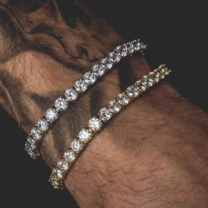 Men's Iced Out 4/5mm Cubic Zirconia Crystal Chain Bracelet Streetwear - Zenflow Active