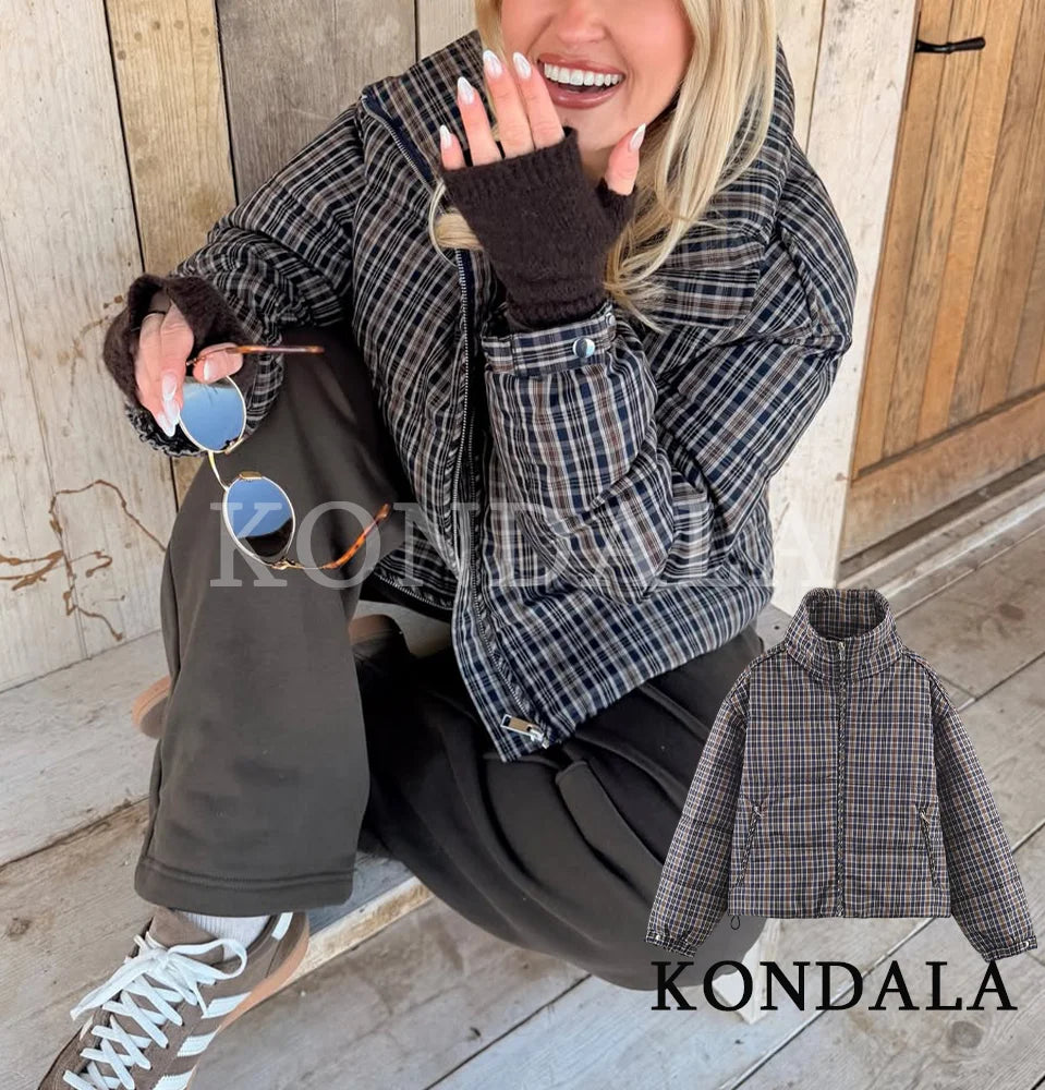 Women's Loose-Fit Plaid Stand-Collar Jacket Zenflow Active