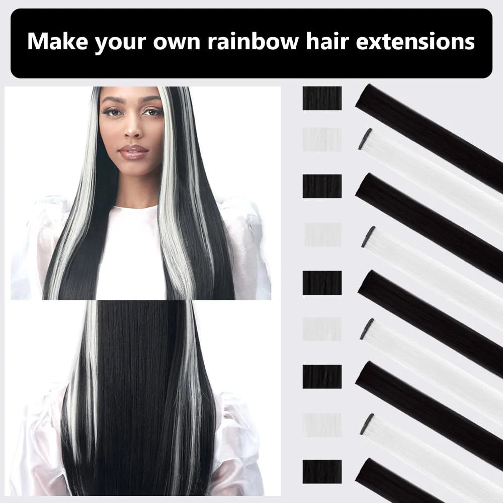 Colored Clip in Hair Extensions for Women & Men - 22" Synthetic Multi-Color Straight Hair Extensions with Vibrant Gradient Color - Zenflow Active