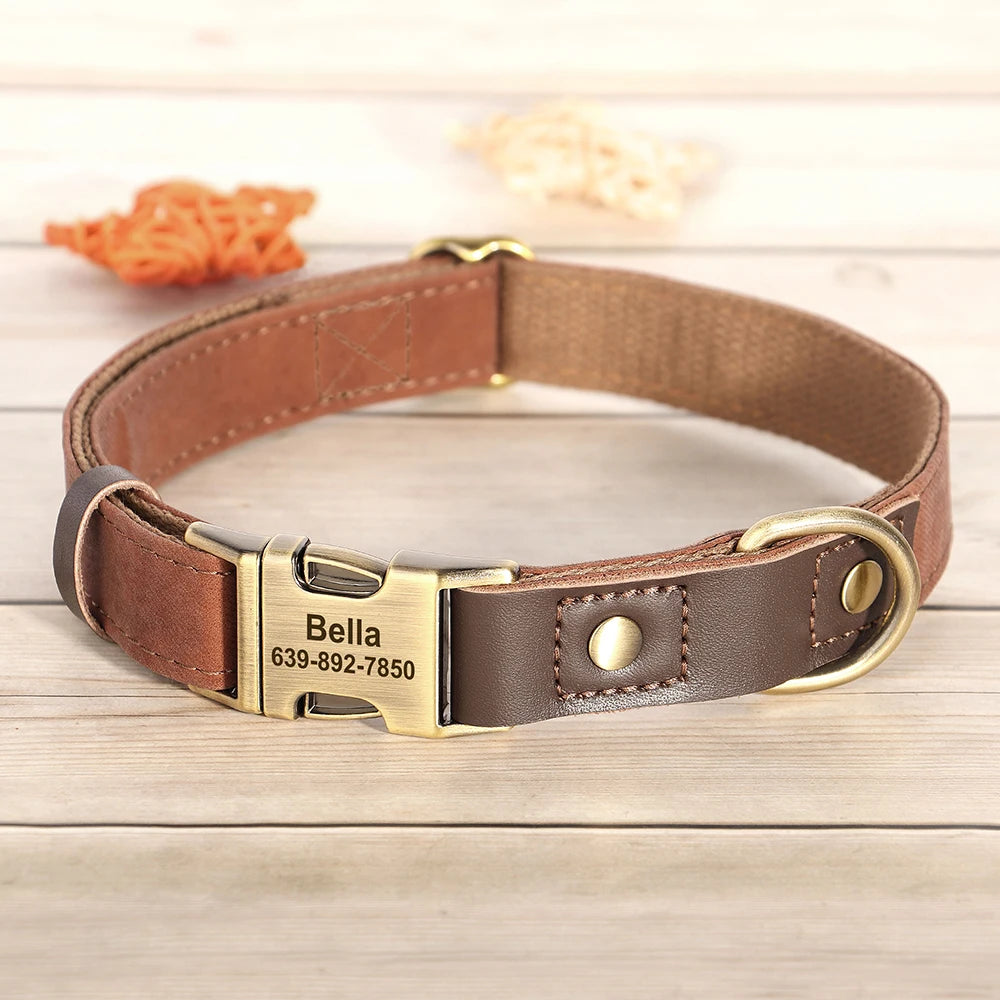 Custom PU Leather Dog Collar | Personalised Engraved ID Necklace for Small, Medium & Large Dogs - Zenflow Active