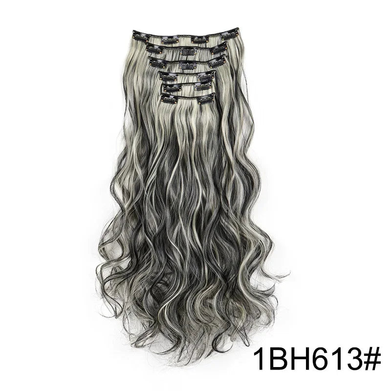 Black Hair Extensions 24"/60cm 6pcs/set Women Long Straight Synthetic Full Head Clip 16 Clips Ombre Heat Resistant Fiber Hair - Zenflow Active