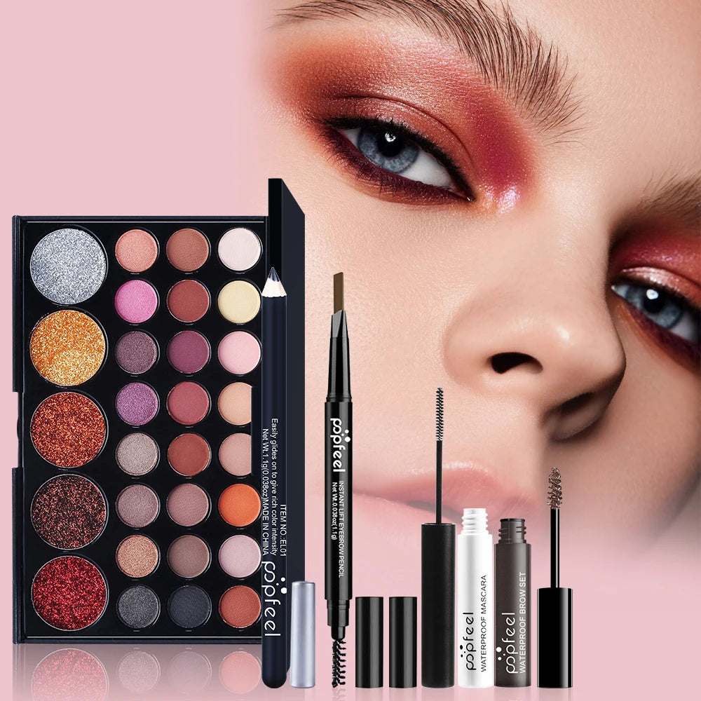 All in One Makeup Kit Full Makeup Kit Gift for Women Teen Girl Nude Eyeshadow Foundation Primer Brush Nude Lipgloss - Zenflow Active