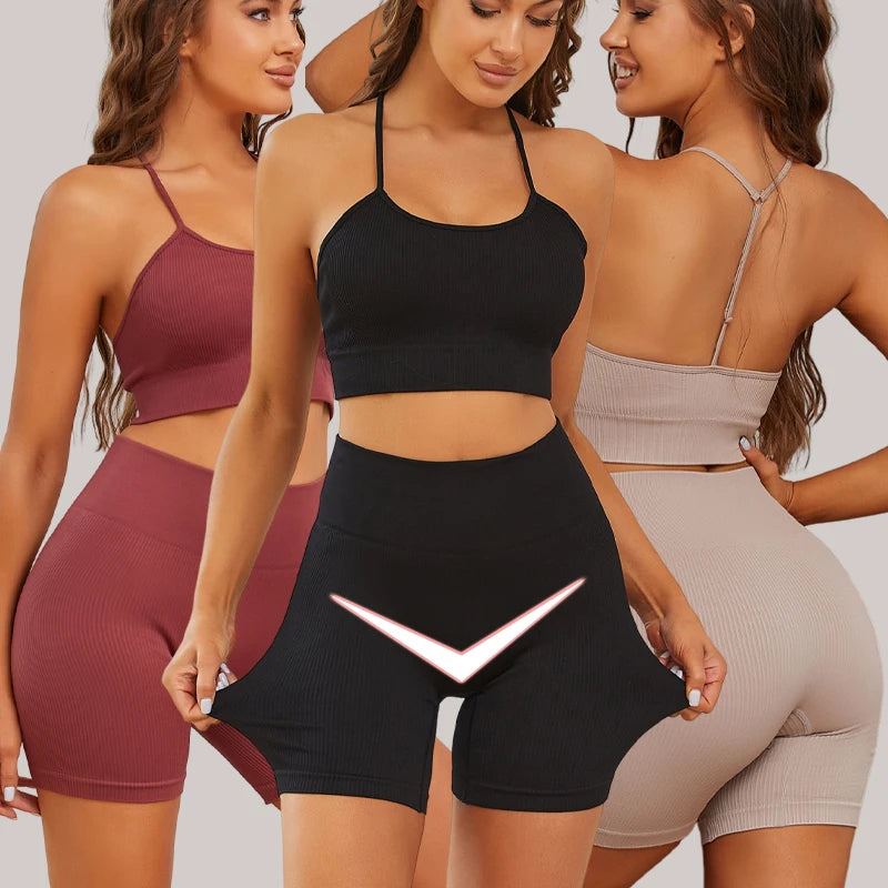Women's Yoga Set High Waist Elastic Butt Lifter Leggings Seamless Running Gym Tank Top Sleeveless Fitness Sport Stretch Clothes - Zenflow Active