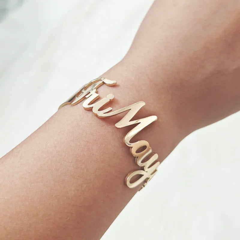 Custom Name Letter Big Bracelet Personalized Stainless Steel Opening Adjustable Charm Bangles Jewellery Birthday Gifts Wholesale - Zenflow Active