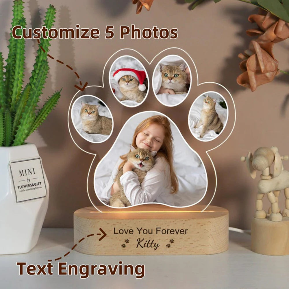 Personalised Pet Photo Night Light | Custom Acrylic Lamp with Engraved Wooden Base - Zenflow Active
