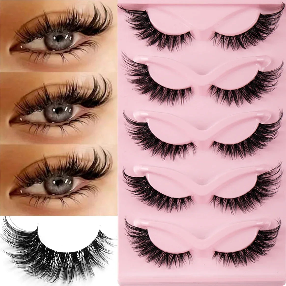 Cat Eye False Lashes — Winged, Natural Length, 3 Boxes (15 Pairs) - Zenflow Active