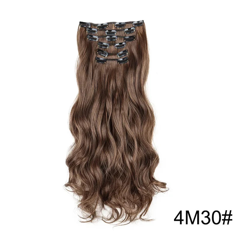 Black Hair Extensions 24"/60cm 6pcs/set Women Long Straight Synthetic Full Head Clip 16 Clips Ombre Heat Resistant Fiber Hair - Zenflow Active