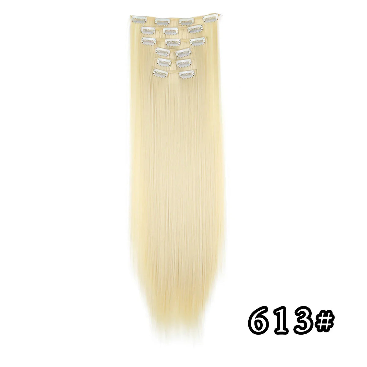 Black Hair Extensions 24"/60cm 6pcs/set Women Long Straight Synthetic Full Head Clip 16 Clips Ombre Heat Resistant Fiber Hair - Zenflow Active