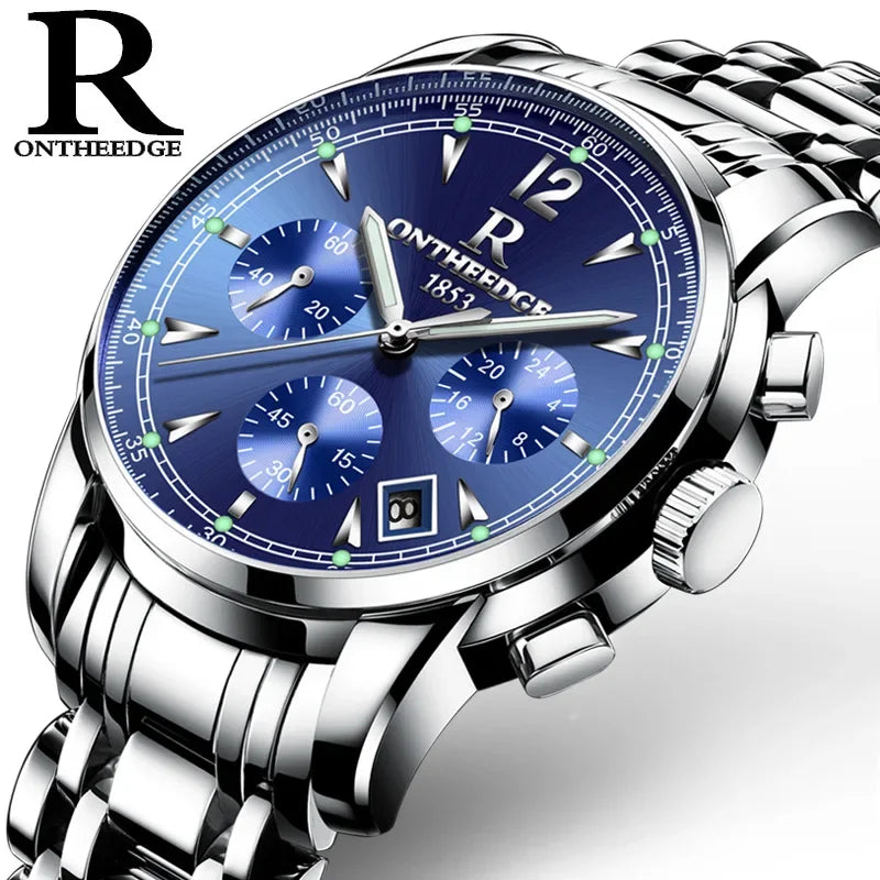 Men's Watch Business Quartz, All Steel Blue Face, Waterproof Chronograph Relogio Masculino - Zenflow Active