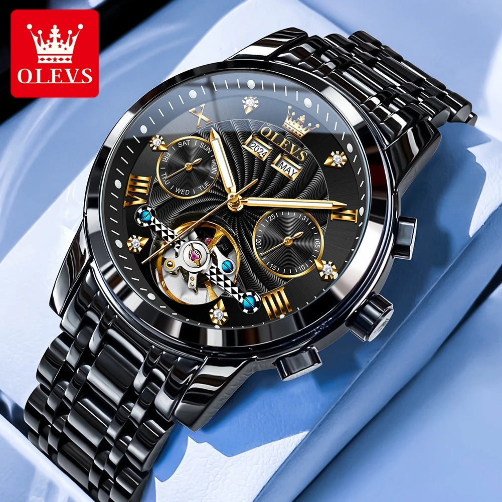 OLEVS 7088 Skeleton Automatic Watch | Tourbillon Display | Luminous - Zenflow Active