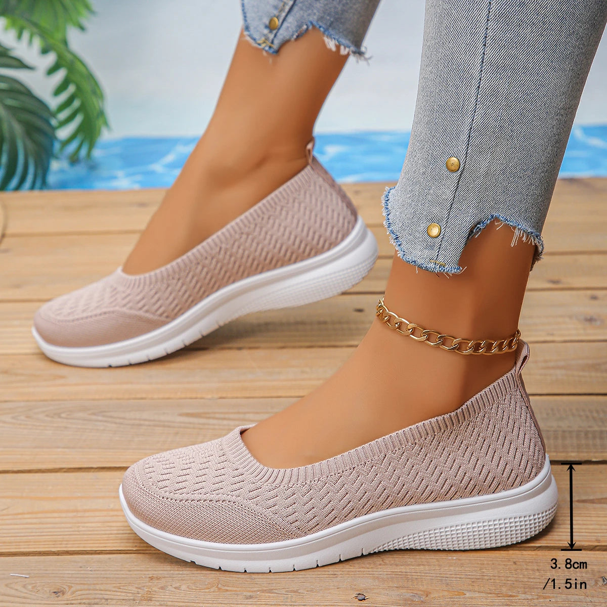 Women's Breathable Mesh Flat Shoes — Lightweight, Soft Sole, Round Toe, Hook & Loop - Zenflow Active