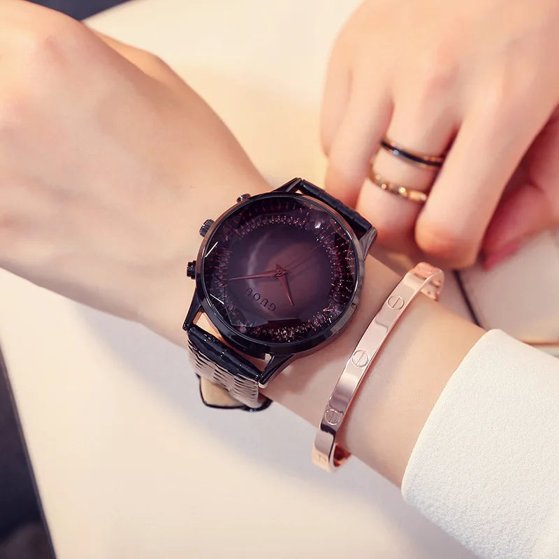 Women's Minimalist Quartz Watch — Large Dial, Leather Strap, Elegant Everyday Style - Zenflow Active