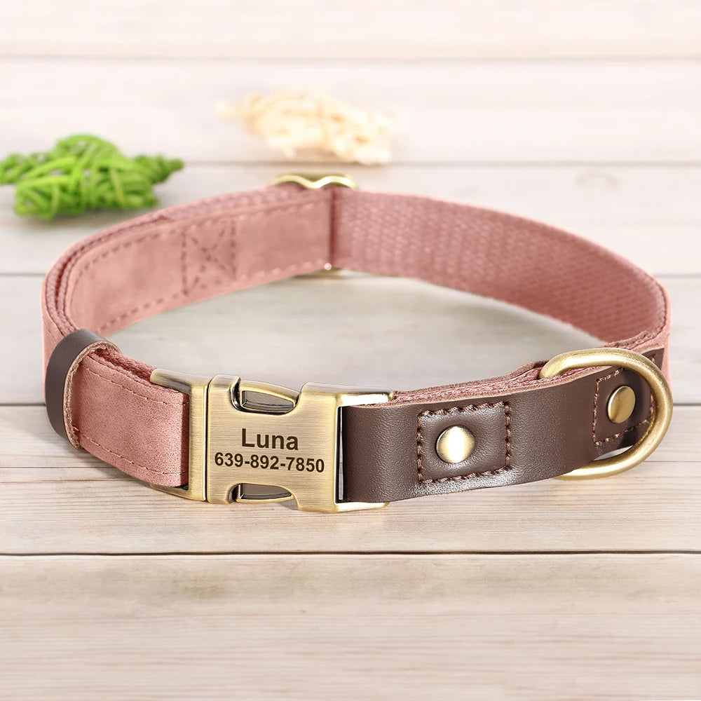 Custom PU Leather Dog Collar | Personalised Engraved ID Necklace for Small, Medium & Large Dogs - Zenflow Active
