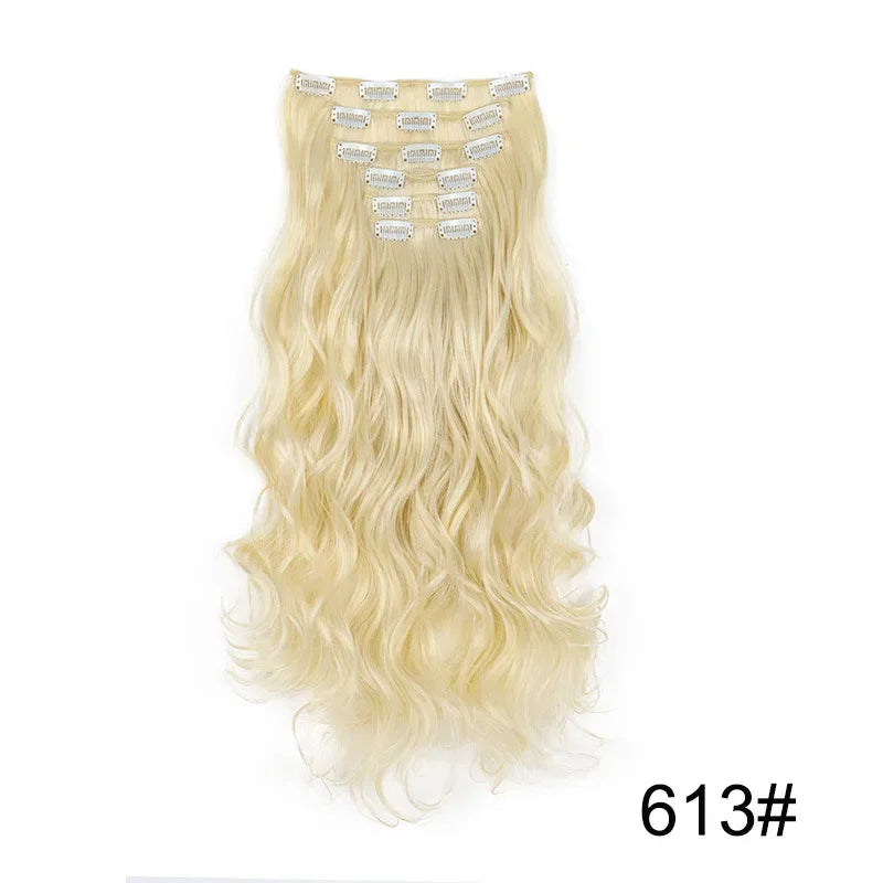 Black Hair Extensions 24"/60cm 6pcs/set Women Long Straight Synthetic Full Head Clip 16 Clips Ombre Heat Resistant Fiber Hair - Zenflow Active