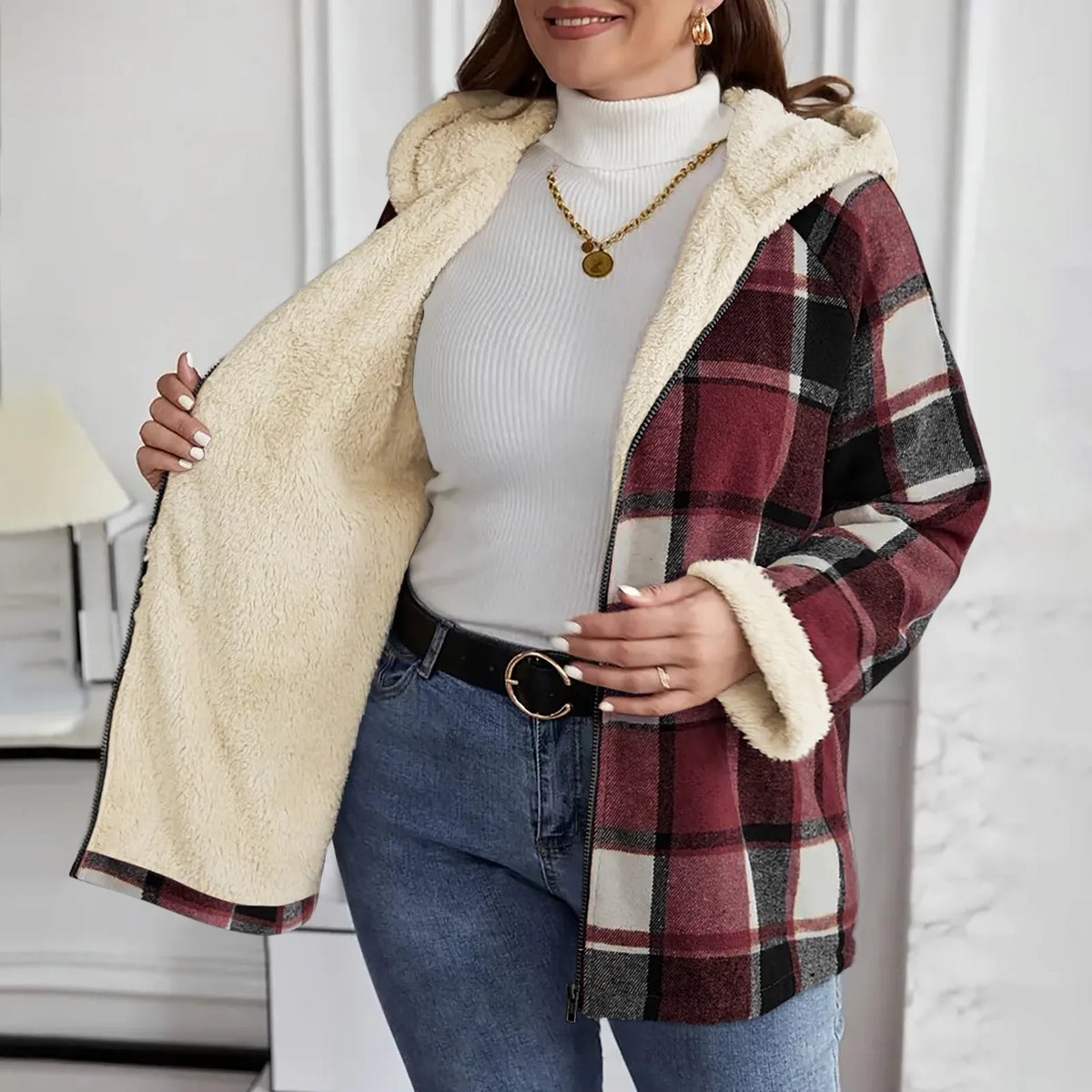 Women's Hooded Plaid Zip Jacket Zenflow Active