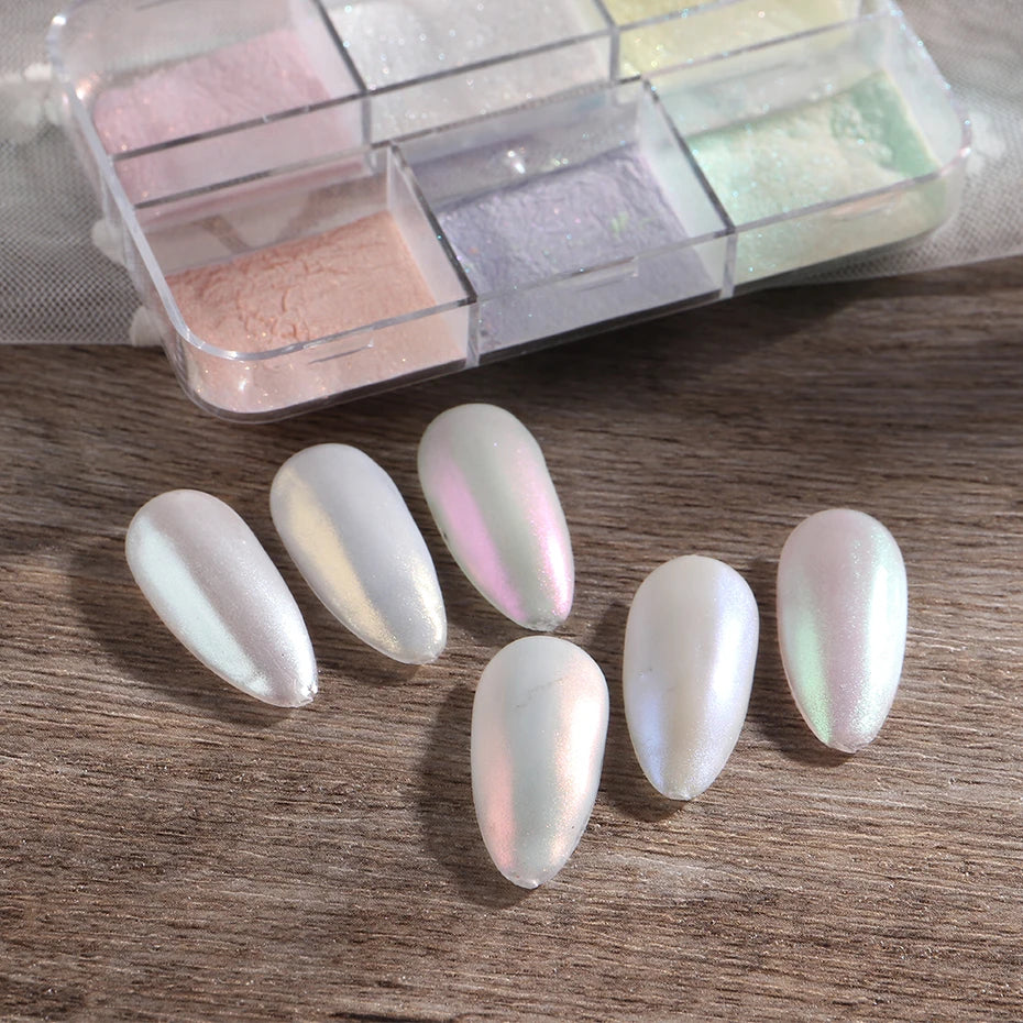 Aurora Chrome Mirror Nail Powder – Holographic Metallic Pigment | 6-Grid Set - Zenflow Active
