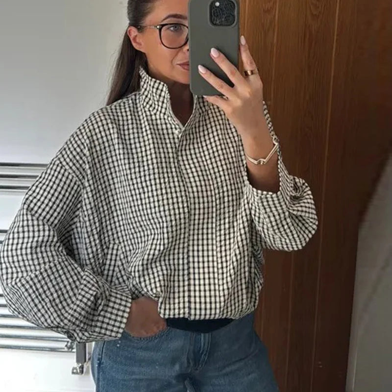 Women's Cropped Plaid Zip-Up Jacket Zenflow Active