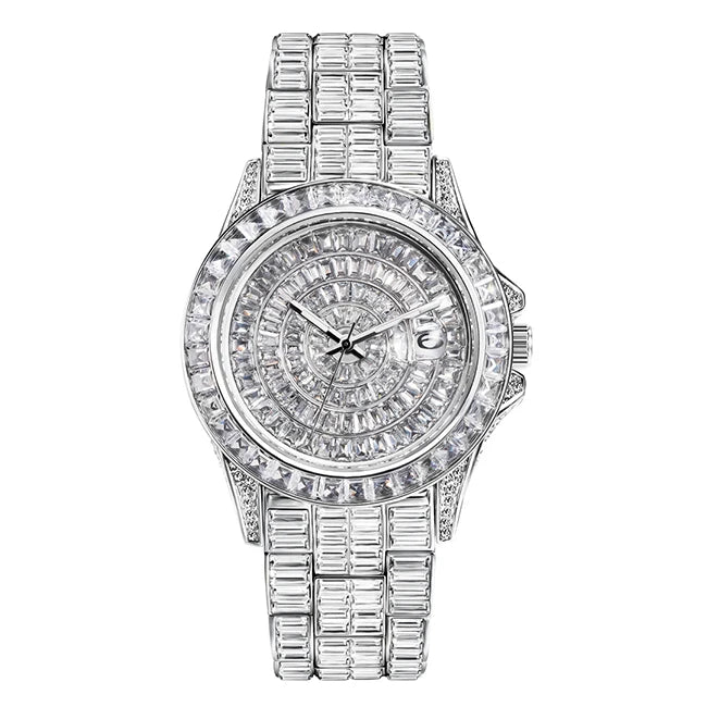MISSFOX Iced Out Men's Watch — Handmade Mosaic Diamond, Quartz, Auto Date - Zenflow Active