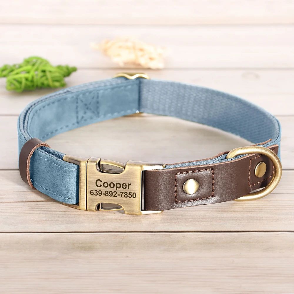 Custom PU Leather Dog Collar | Personalised Engraved ID Necklace for Small, Medium & Large Dogs - Zenflow Active