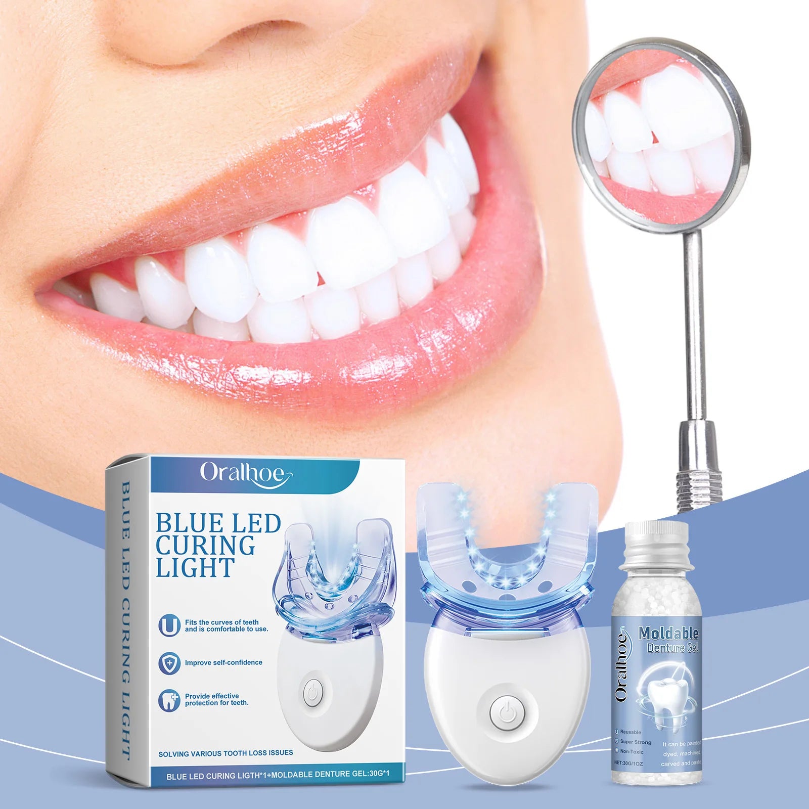 2 in 1 Teeth Whitening Kit with Blue LED Light