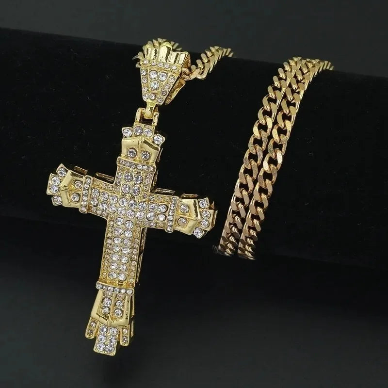 Men's Cross Necklace Chain Stainless Steel Necklace Rhinestone Pendant - Zenflow Active