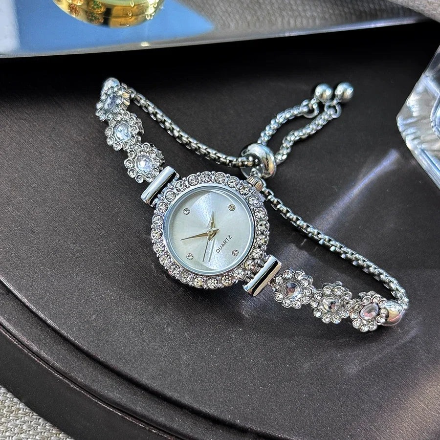 Fashion Rhinestone Women Watches Diamond Flowers Bracelet Ladies Quartz Wristwatch - Zenflow Active