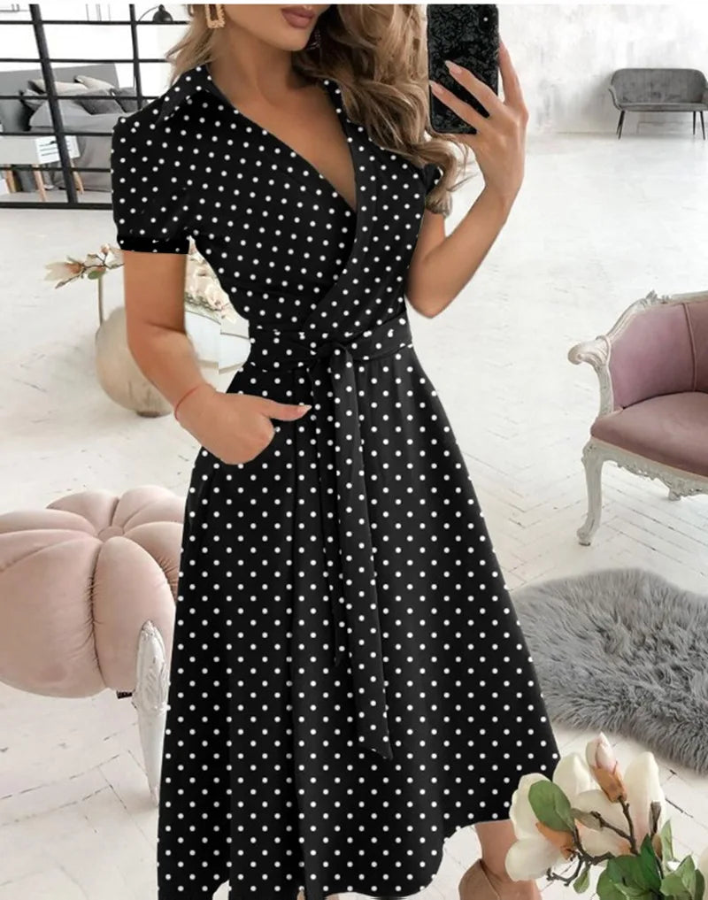Printed V-Neck A-Line Midi Shirt Dress Zenflow Active