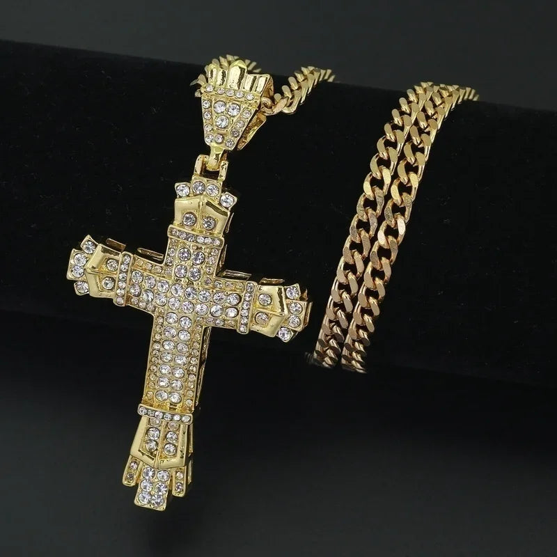 Men's Cross Necklace Chain Stainless Steel Necklace Rhinestone Pendant - Zenflow Active