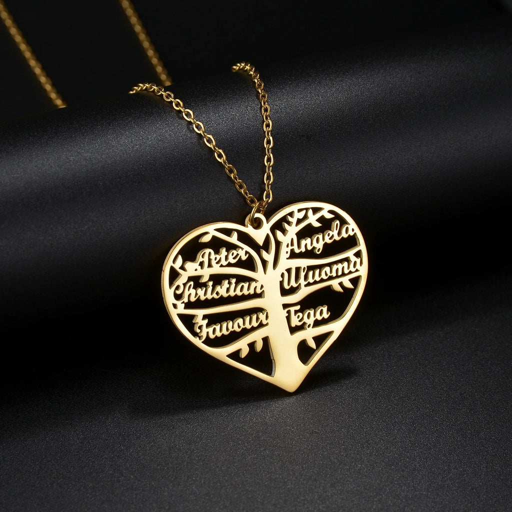 Acheerup Personalized Names Stainless Steel Necklace Custom 1-6 Names Family Life Tree Heart Chain Pendant Jewellery Women Gift - Zenflow Active