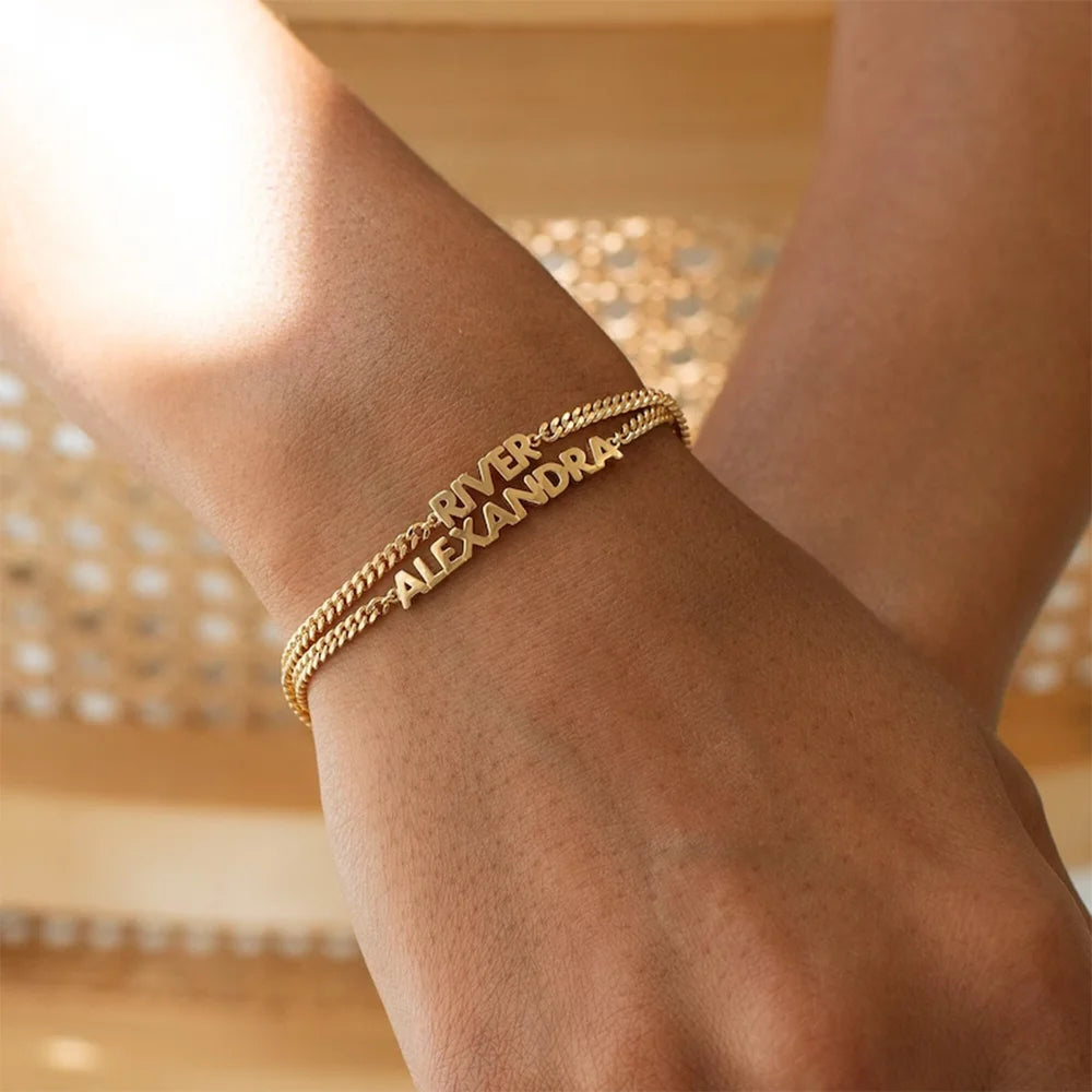 Customized Name Bracelets for Women Stainless Steel Gold Chain Personalized Font Pendant Adjustable Bracelets Charm - Zenflow Active