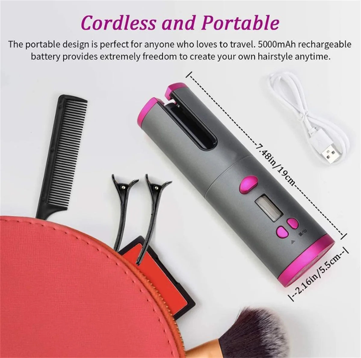 Cordless Automatic Hair Curler | Rechargeable Tourmaline Ceramic Curling Iron - Zenflow Active