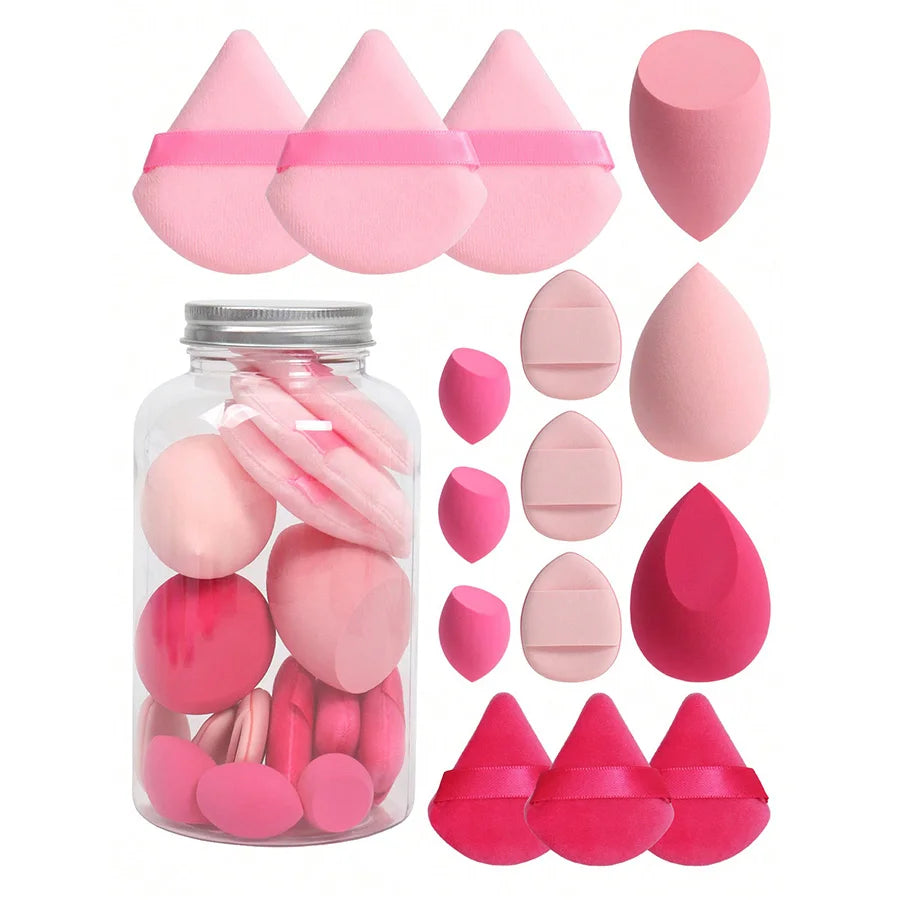 Set of 15 makeup powder puffs/beauty blenders/mini finger cushion puffs with storage container - Zenflow Active