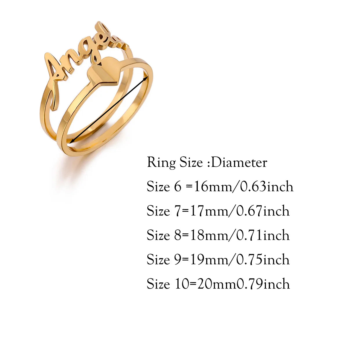 Custom Broad Surface Name Heart Rings Women Unisex Gold Colour Personalization 6-10 Size Wedding Bride Jewellery Stainless Steel - Zenflow Active