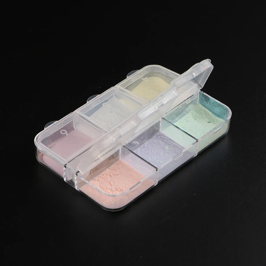 Aurora Chrome Mirror Nail Powder – Holographic Metallic Pigment | 6-Grid Set - Zenflow Active