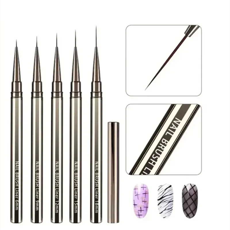 Nail Art Liner Brush Set – 5 Sizes for Striping, Lines & Detail Painting | 6–25mm - Zenflow Active