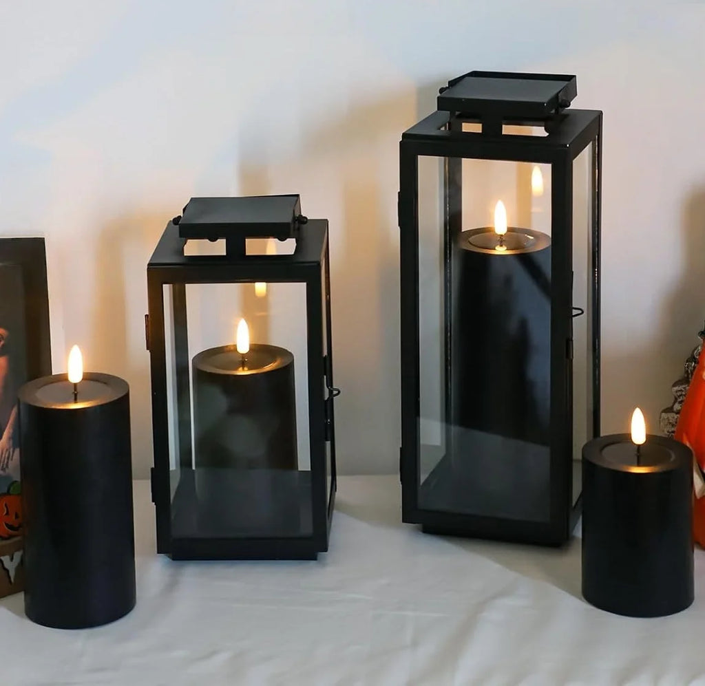 Black Flameless Pillar Candles Remote Controlled Flickering LED Paraffin Wax Candle Battery Operated Window Table Lighting Decor - Zenflow Active