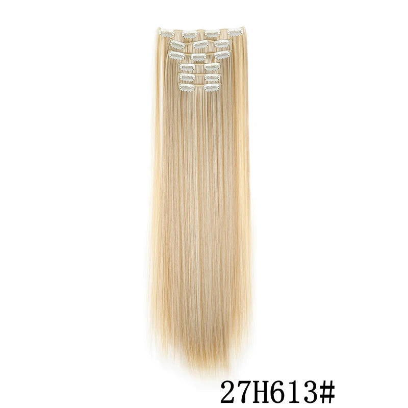 Synthetic Clips in Hair Extensions Long Straight Hairstyle Blonde Black Hairpieces Heat Resistant False Hair Daily Use - Zenflow Active