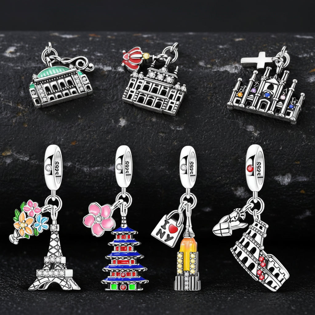 Fit Original Bracelet Charms DIY 925 Silver Tokyo Paris Rome Vienna Constructions Charm Beads Spring Festival Jewelry Gift - Zenflow Active