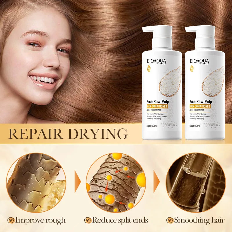 500ml Rice Conditioner Deeply Repairs Damaged Hair, Controls Oil Moisturizes - Zenflow Active