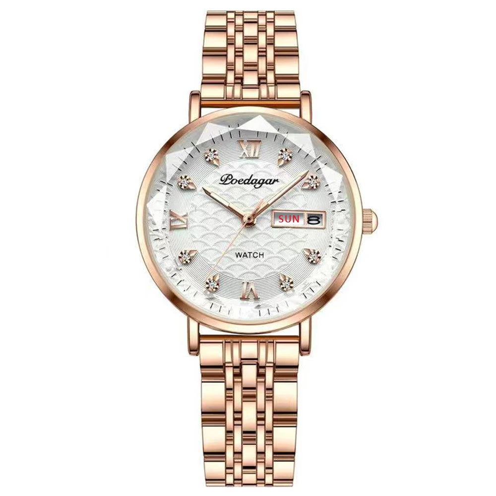 POEDAGAR Watch Women New Fashion Luxury Stainless Steel Wristwatch Bracelet Simple Rose Gold Waterproof Luminous Ladies Watches - Zenflow Active