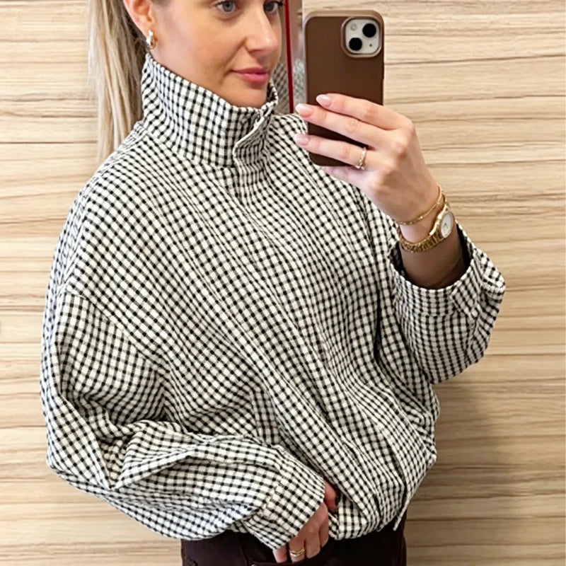 Women's Cropped Plaid Zip-Up Jacket Zenflow Active