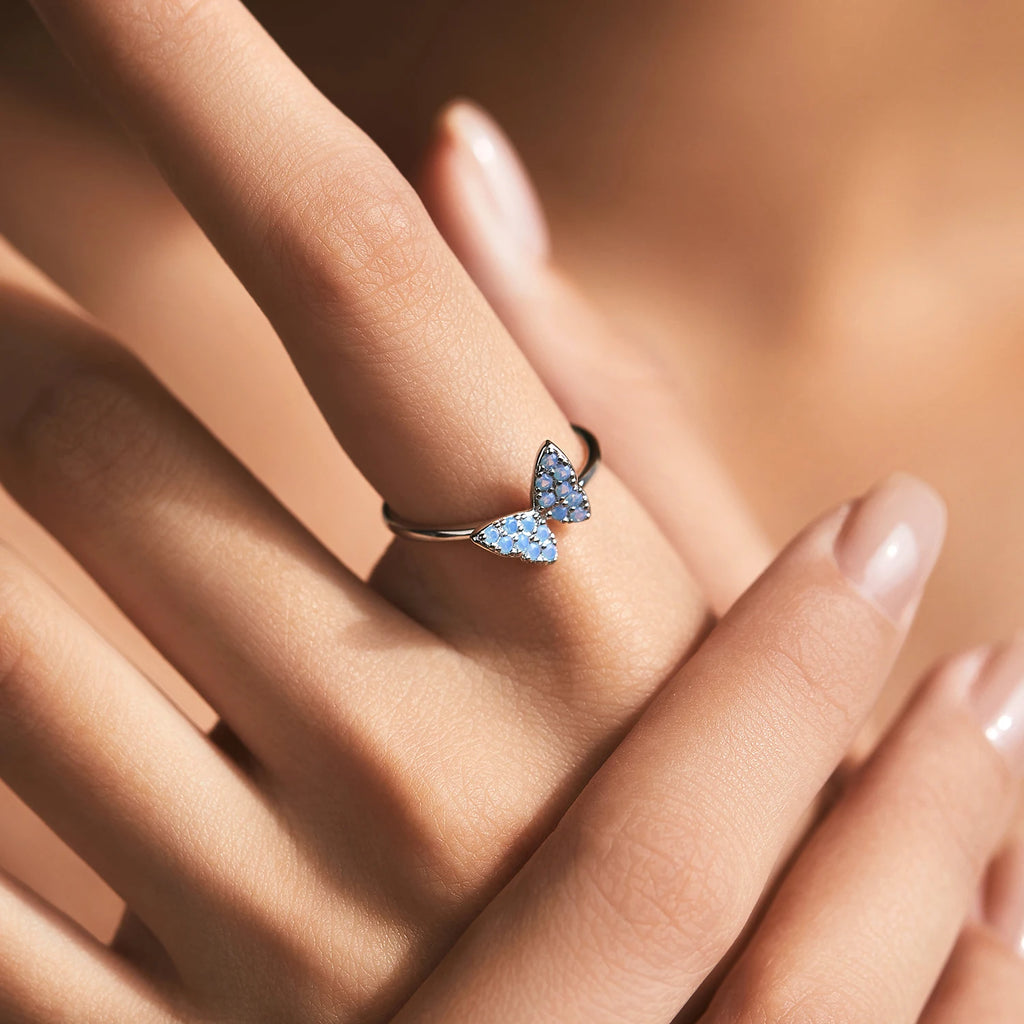 MODIAN 925 Sterling Silver Simple Charming Butterfly Blue Opal Finger Rings For Women Vacation Party Fine Jewelry Gifts - Zenflow Active