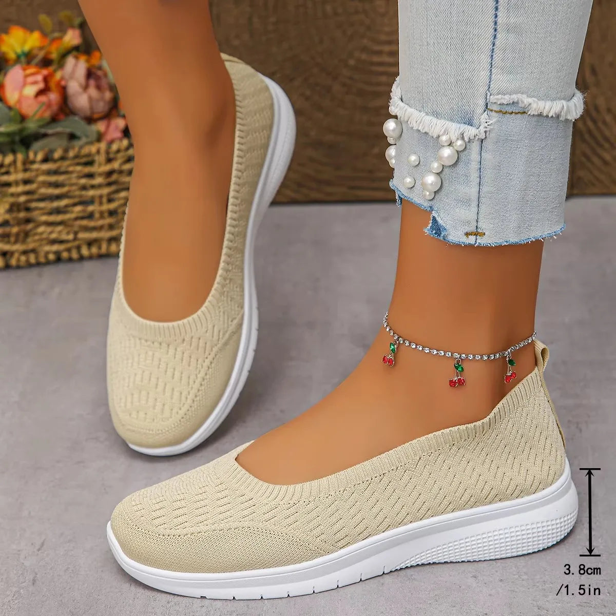 Women's Breathable Mesh Flat Shoes — Lightweight, Soft Sole, Round Toe, Hook & Loop - Zenflow Active