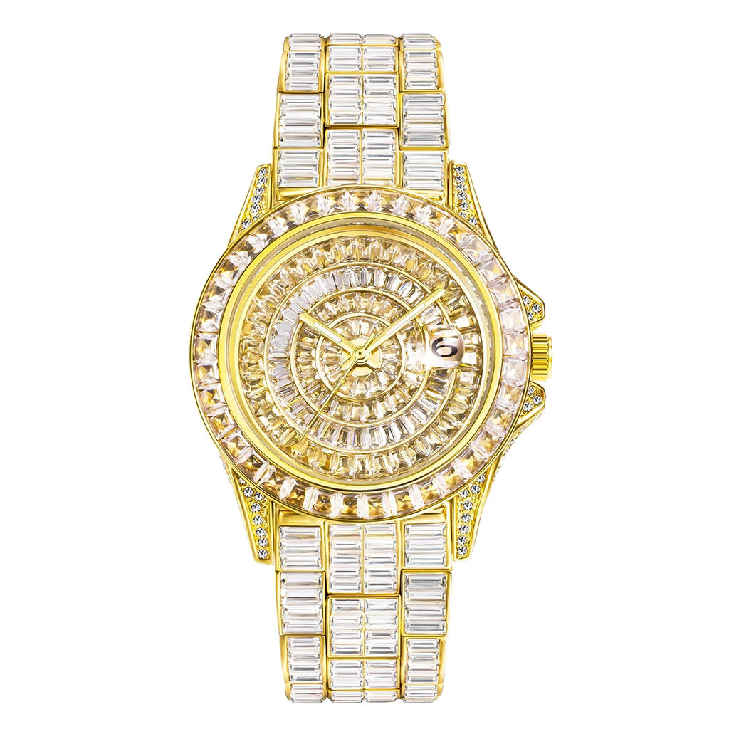 MISSFOX Iced Out Men's Watch — Handmade Mosaic Diamond, Quartz, Auto Date - Zenflow Active