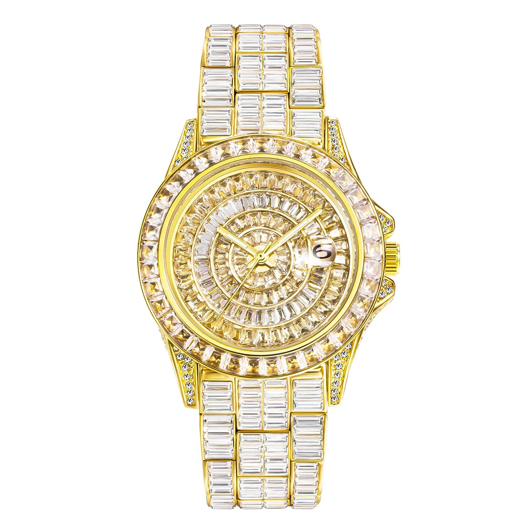 MISSFOX Iced Out Men's Watch — Handmade Mosaic Diamond, Quartz, Auto Date - Zenflow Active