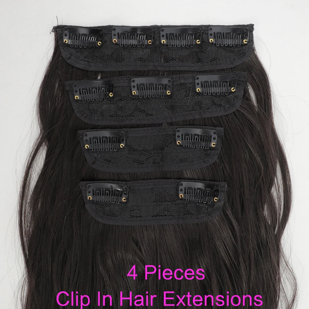 Set of 4 Clip-In Hair Extensions in a Brown-Blonde Shade, 60.96 cm Long, Featuring Wavy And Curly Synthetic Hair - Zenflow Active
