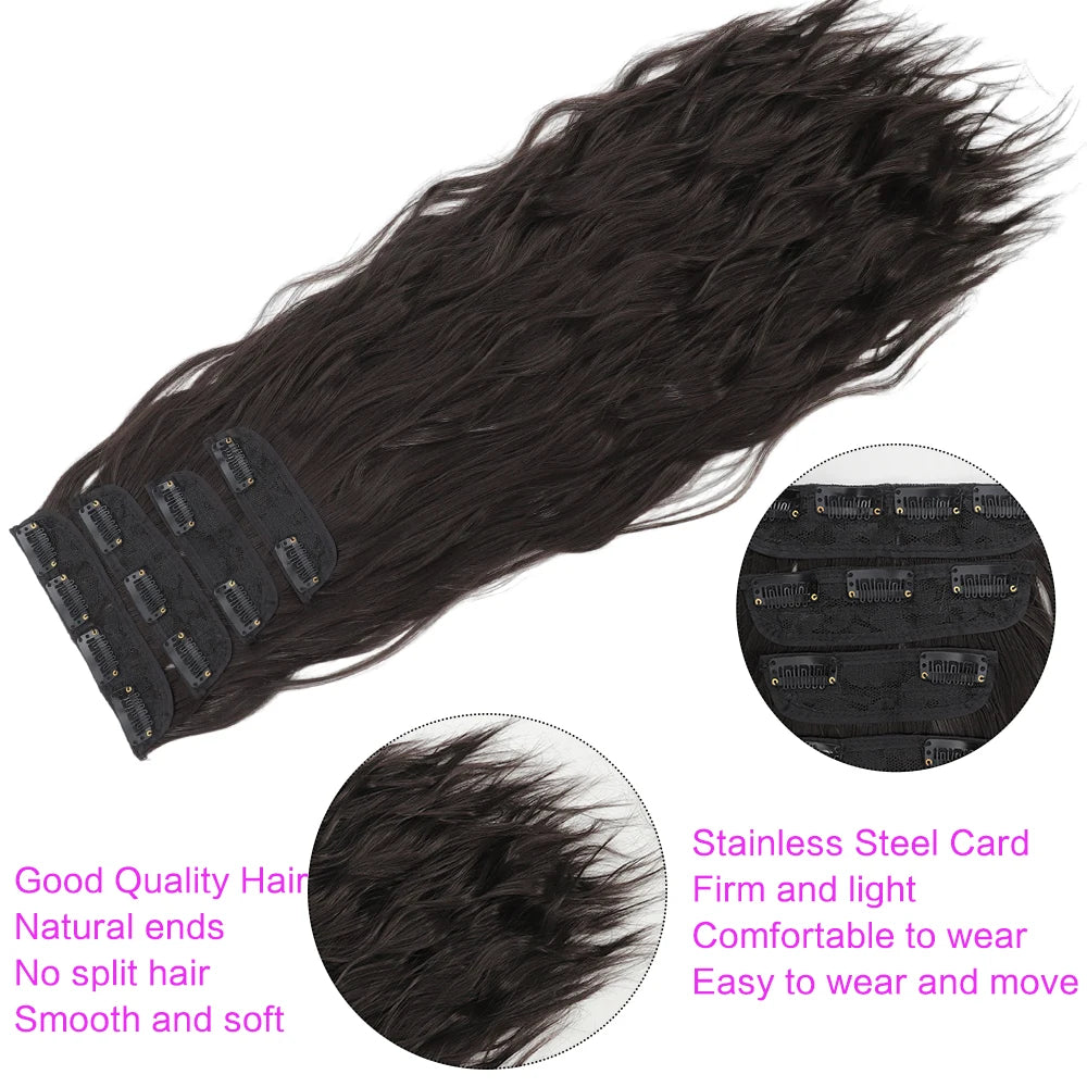 Set of 4 Clip-In Hair Extensions in a Brown-Blonde Shade, 60.96 cm Long, Featuring Wavy And Curly Synthetic Hair - Zenflow Active