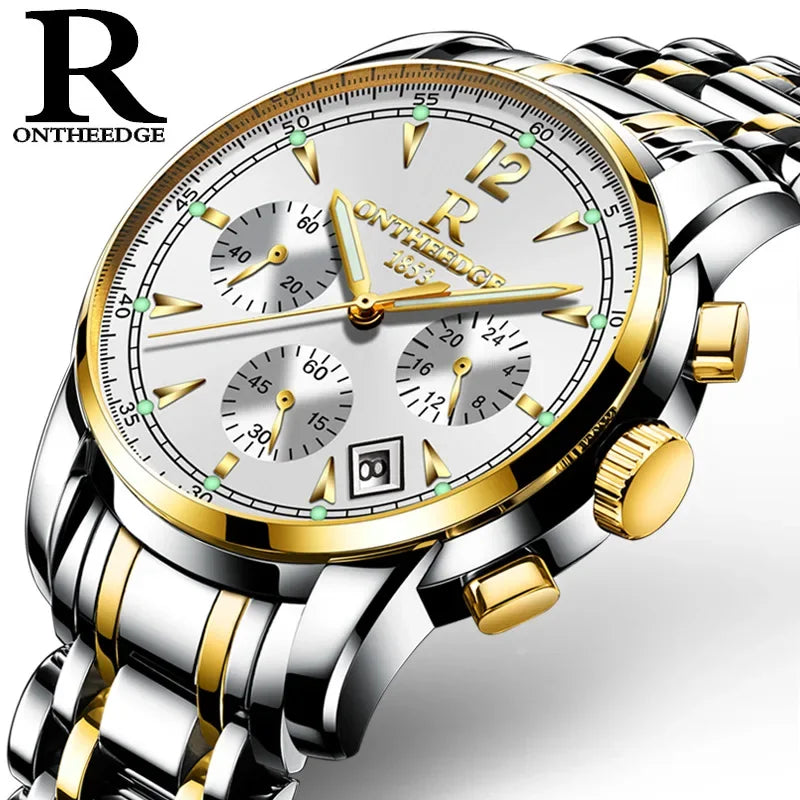 Men's Watch Business Quartz, All Steel Blue Face, Waterproof Chronograph Relogio Masculino - Zenflow Active