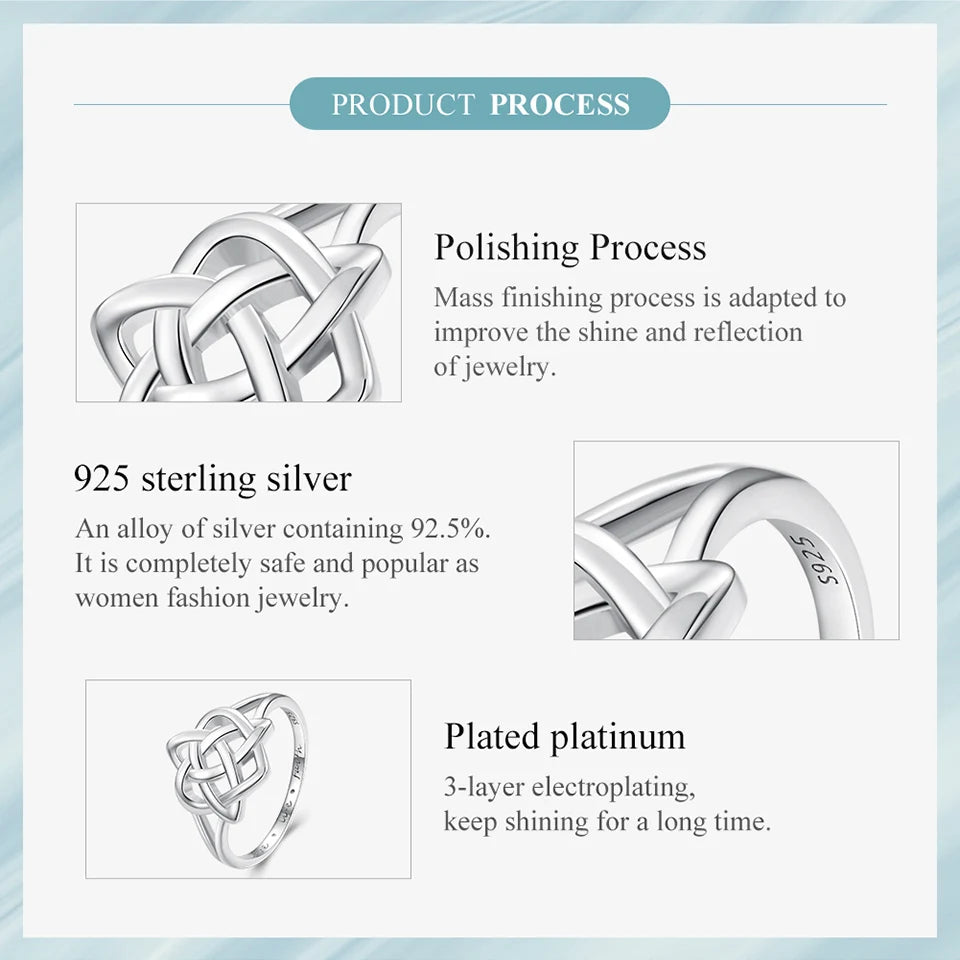 BAMOER 925 Sterling Silver Celtic Knot Finger Ring for Women Birthday Valentine's Day Gift Platinum Plated Fine Jewelry SCR908 - Zenflow Active