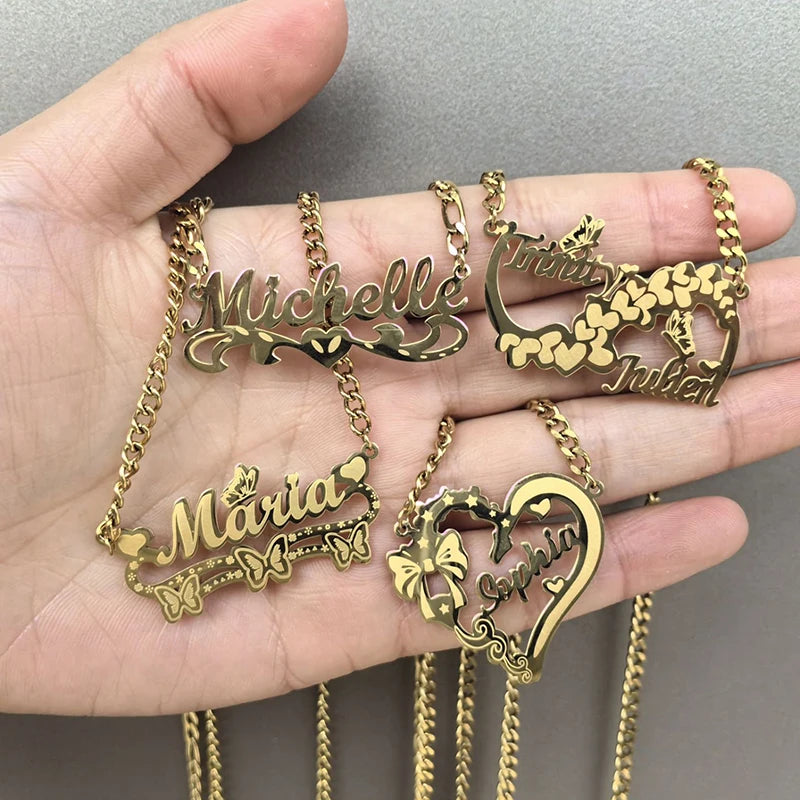 Goxijite Custom Removable Butterfly Heart Name Pendant Stainless Steel Laser Marking Nameplate Necklace - Zenflow Active